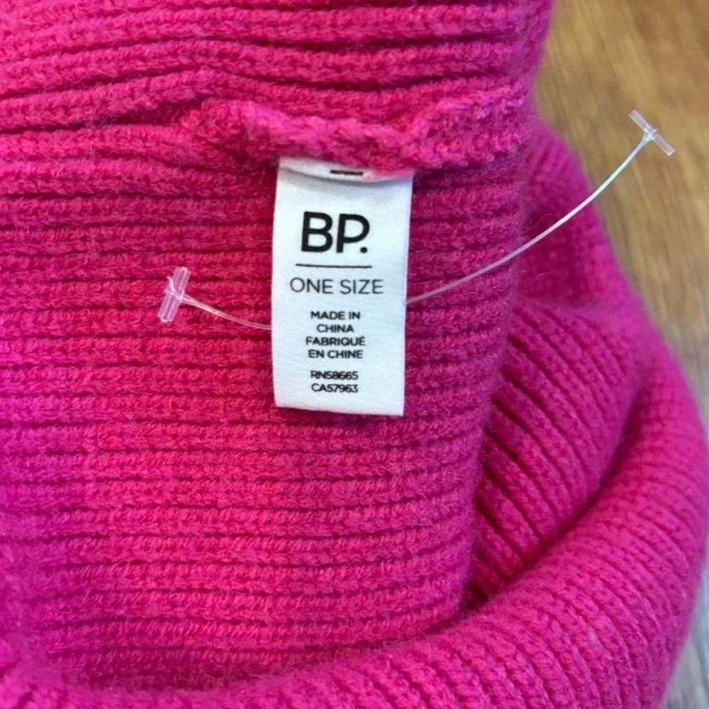 BP Hot Pink Ribbed Knit Beanie Silver Metallic Trim One Size Hat